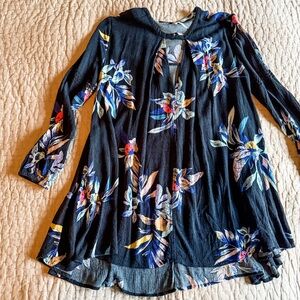 Free People Black Floral Mini Dress/Tunic - size small